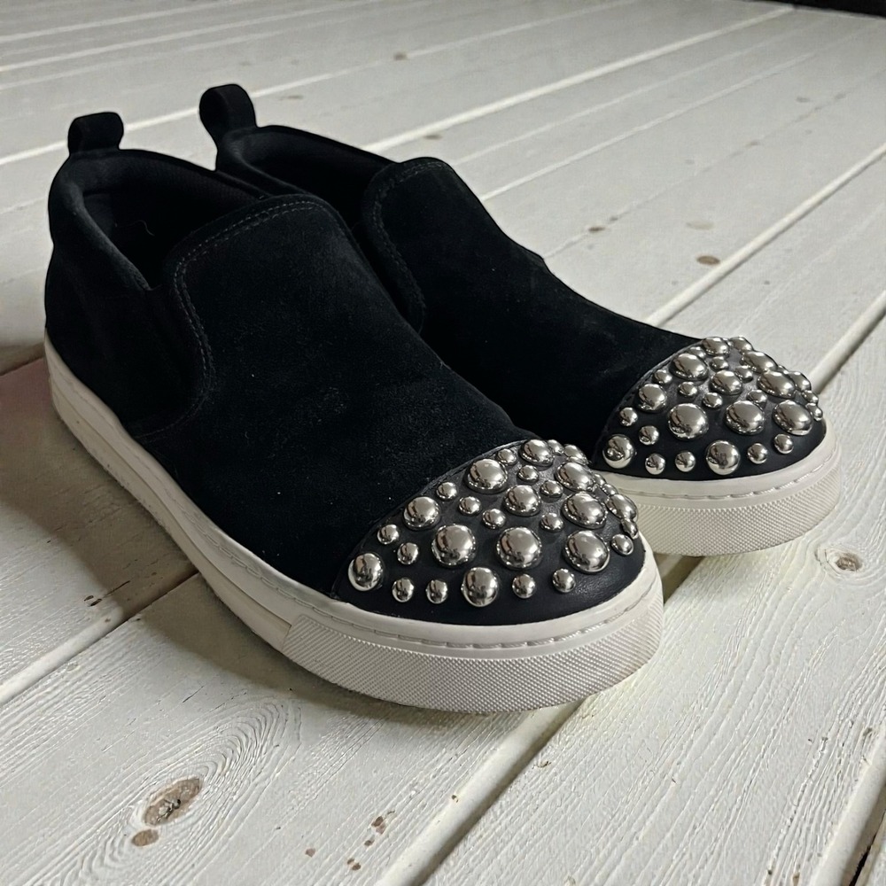 Marc by Marc Jacobs Black Suede Studded Cap Toe Slip On Sneakers Women's‎ 8